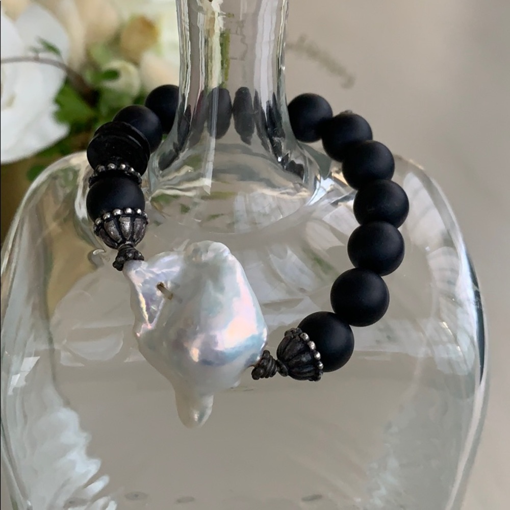 Rona Pfeiffer black coral and pearl bracelet.